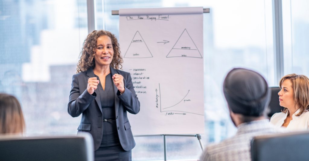 Business women giving presentation